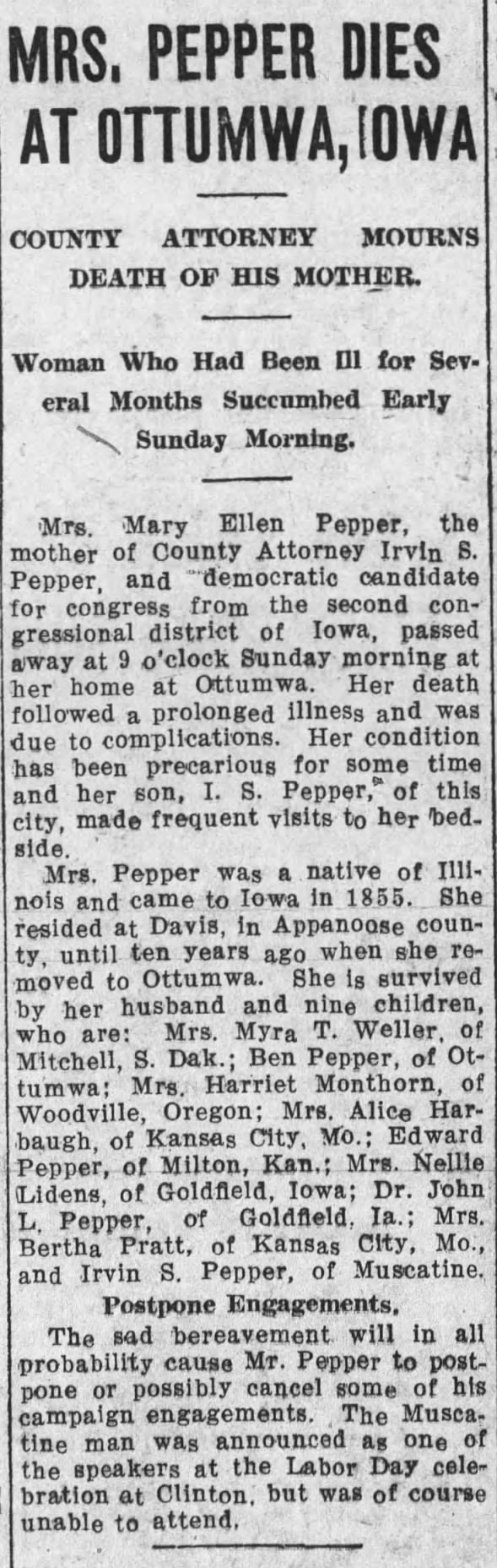Obituary for Mary Ellen PEPPER
